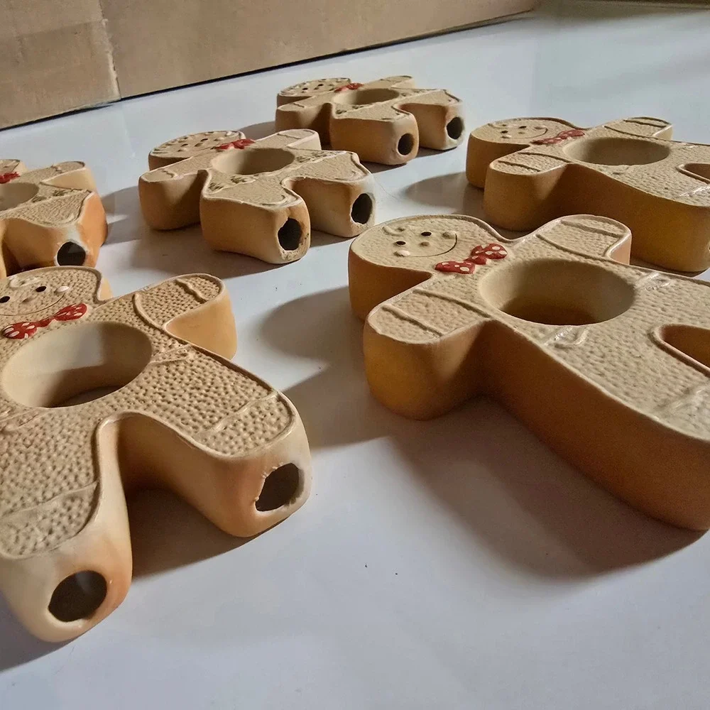 Vintage Gingerbread Napkin Rings Set of 6 Ceramic Christmas Table Decor